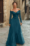 A Line Cabernet Off the Shoulder Maxi Mother of the Bride Dress with Lace