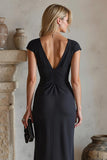 Black Mermaid Ruched Maxi Mother of the Bride Dress with Slit