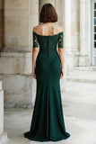 Pine Mermaid Off the Shoulder Maxi Mother of the Bride Dress with Lace