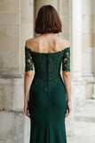 Pine Mermaid Off the Shoulder Maxi Mother of the Bride Dress with Lace