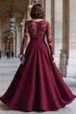 Cabernet Chiffon A Line Long Sleeves Mother Of The Bride Dress with Lace