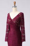 Cabernet Lace Appliqued Mermaid V-Neck Long Mother of the Bride Dress