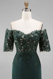 Off the Shoulder Dark Green Mermaid Floral Long Mother Of the Bride Dress with Beading