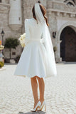 Ivory A-Line Satin Midi Engagement Dress