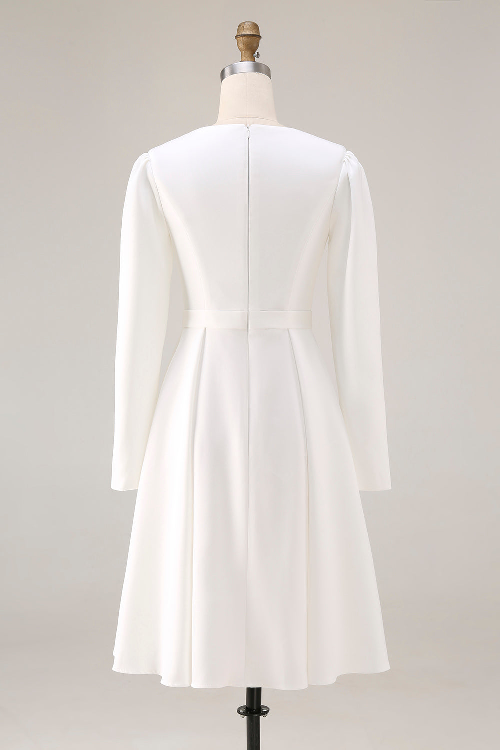 Zapaka Women Simple Ivory Engagement Dress A-Line Satin Long Sleeves Midi Wedding Reception Dress, Ivory / US6 Zapaka Women Simple Ivory Engagement Dress A-Line Satin Long Sleeves Midi Wedding Reception Dress, Ivory / US6