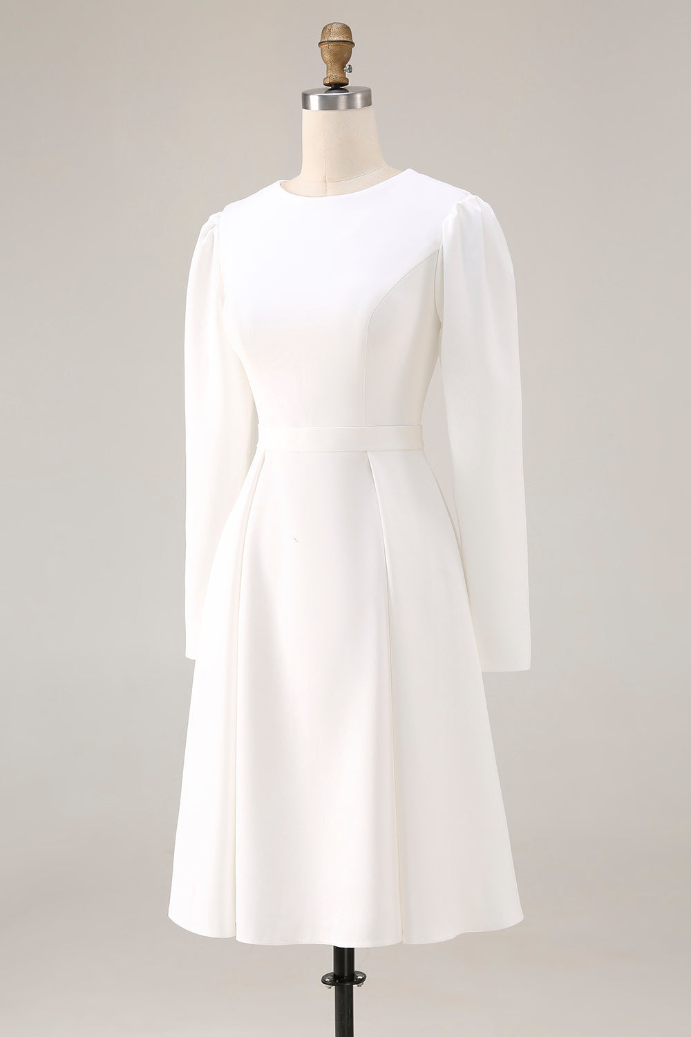 Zapaka Women Simple Ivory Engagement Dress A-Line Satin Long Sleeves Midi Wedding Reception Dress, Ivory / US6 Zapaka Women Simple Ivory Engagement Dress A-Line Satin Long Sleeves Midi Wedding Reception Dress, Ivory / US6