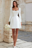 A-Line Ivory Mini Square Neckline Engagement Dress
