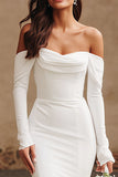 Ivory Mermaid Off The Shoulder Long Sleeves Wedding Dress with Slit