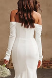 Ivory Mermaid Off The Shoulder Long Sleeves Wedding Dress with Slit
