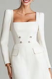 Ivory A Line Square Neck Midi Work Dress