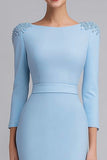 Sheath Light Blue Satin Midi Work Dress