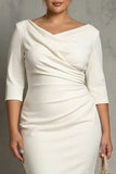 Ivory Plus Size Sheath Cowl Neck Midi Work Dress with Halft Sleeves