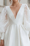 Ivory A-Line V-Neck Mini Satin Engagement Dress