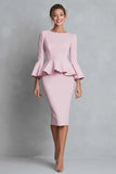Pink Ruffled Sheath Work Dress with Sleeve