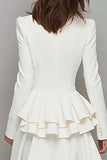 Ivory V Neck Ruffled A Line Midi Work Dress