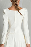 Ivory 2 Piece Square Neck Crepe Single Breasted Midi Work Dress with Sleeves