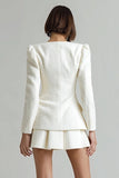 2 Piece Ivory Tweed Single Breasted A Line Work Dress with Sleeves