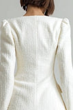 2 Piece Ivory Tweed Single Breasted A Line Work Dress with Sleeves