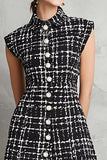 Black Tweed Plaid Single Breasted A Line Midi Work Dress