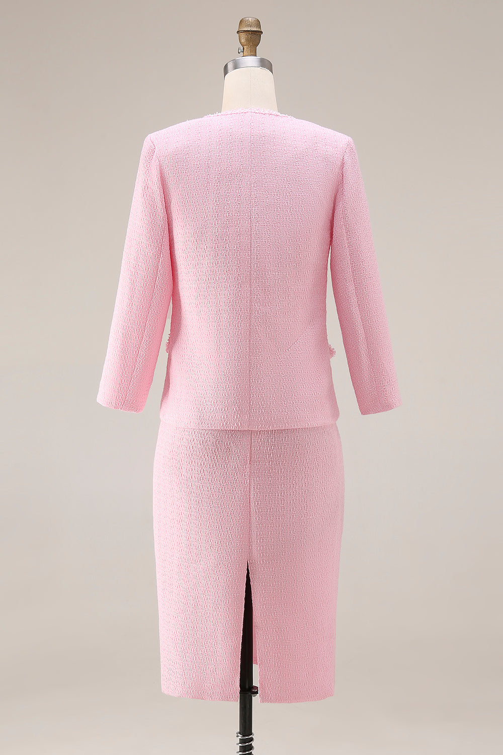pink work dress Zapaka Women Pink Work Dress Sheath Tweed 2-piece Midi Long Sleeve Semi Formal Dress, Pink / XL
