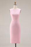 Pink Sheath Tweed 2-piece Long Sleeve Work Dress