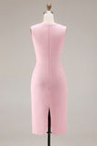 Pink Sheath Tweed 2-piece Long Sleeve Work Dress