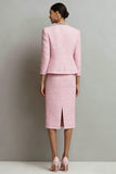 Pink Sheath Tweed 2-piece Long Sleeve Work Dress