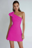 One Shoulder A Line Little White Dress with Bow