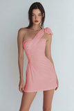 One Shoulder Bodycon Ruched Little White Dress