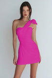 One Shoulder Bodycon Ruched Little White Dress