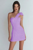 One Shoulder Bodycon Ruched Little White Dress