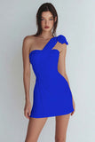 One Shoulder Bodycon Ruched Little White Dress