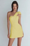 One Shoulder Bodycon Ruched Little White Dress