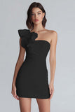 Ruched One Shoulder Bodycon Little White Dress