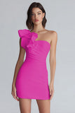 Ruched One Shoulder Bodycon Little White Dress