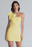 Ruched One Shoulder Bodycon Little White Dress
