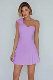 One Shoulder A Line Ruched Little White Dress