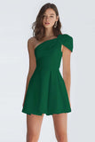 One Shoulder A Line Satin Little White Dress