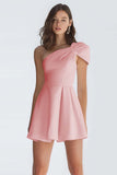 One Shoulder A Line Satin Little White Dress