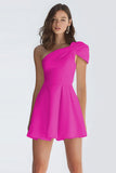 One Shoulder A Line Satin Little White Dress