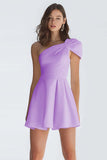 One Shoulder A Line Satin Little White Dress