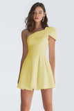 One Shoulder A Line Satin Little White Dress