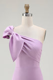 Lilac One Shoulder Bodycon Short Homecoming Dress with Bow