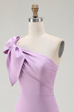 Lilac One Shoulder Bodycon Short Homecoming Dress with Bow