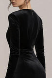 Black Velvet Long Sleeve Bodycon Cocktail Dress