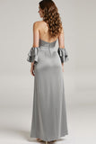 Halter Grey Satin Formal Dress with Slit