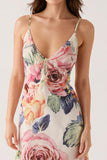 Pink Floral Spaghetti Straps Sheath Evening Dress