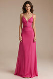 Fuchsia Spaghetti Straps Sheath Evening Dress
