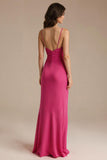 Fuchsia Spaghetti Straps Sheath Evening Dress
