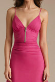 Fuchsia Spaghetti Straps Sheath Evening Dress